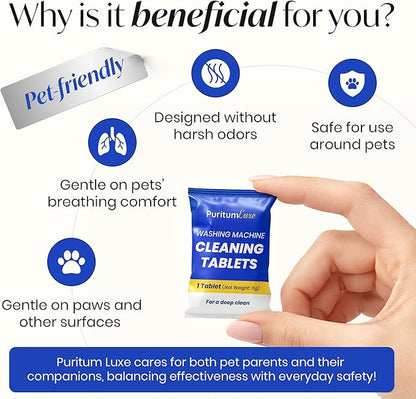 Washing Machine Cleaning Tablets – Washing Machine Cleaner Tablets Remove Pet Odor, Fur, and Dirt Buildup – Deodorizing for HE, Front, Top Load Types – Safe for Septic Systems – 24 pcs