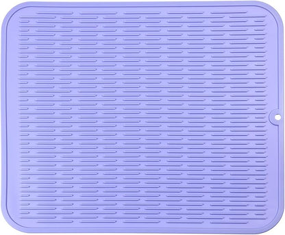 MicoYang Silicone Dish Drying Mat for Multiple Usage,Easy clean,Eco-friendly,Heat-resistant Silicone Mat for Kitchen Counter or Sink,Refrigerator or Drawer Liner Light Purple XL 18 inches x 16 inches