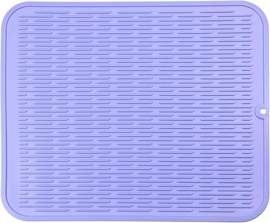 MicoYang Silicone Dish Drying Mat for Multiple Usage,Easy clean,Eco-friendly,Heat-resistant Silicone Mat for Kitchen Counter or Sink,Refrigerator or Drawer Liner Light Purple XL 18 inches x 16 inches