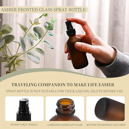 NOOEEISS Amber Glass Small Spray Bottles 2 oz 24 Packs,Fine Mist Sprayer Pretty Finish,Refillable Containers mini spray bottles for Cleaning Solutions and Skin Care (Amber Frosted 24Pack)