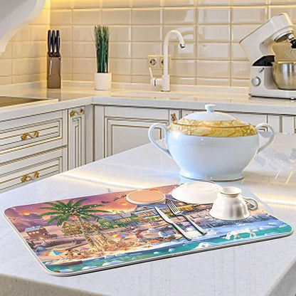 Absorbent Dish Drying Mat Christmas Tree Kitchen Counter Mat Protector,Reversible,Medium 18 x 16 Inches