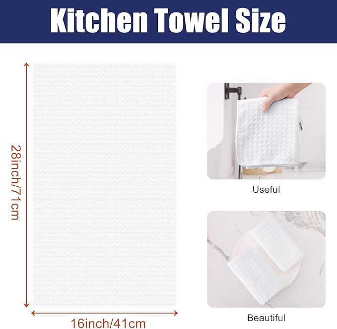 Homaxy Microfiber Waffle Weave Kitchen Towels, 16 x 28 Inch Ultra Absorbent and Solid Color Dish Towels, 4 Pack, White