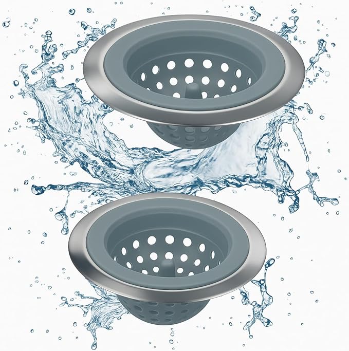 Kitchen Set of 2 Sink Strainers, Flexible Silicone Good Grip Kitchen Sink Drainers, Traps Food Debris and Prevents Clogs, Large Wide 4.5’ Diameter Rim