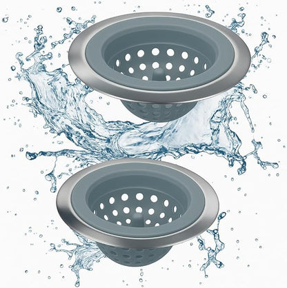 Kitchen Set of 2 Sink Strainers, Flexible Silicone Good Grip Kitchen Sink Drainers, Traps Food Debris and Prevents Clogs, Large Wide 4.5’ Diameter Rim