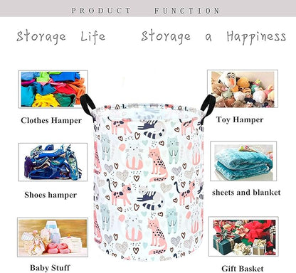 KUNRO Round Cat Laundry Gift Basket Storage Hamper, Clothes Storage Organizer Bins, Shelf Basket with Handles for Room Decor