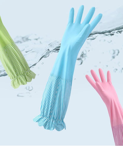 RARITYUS Household Kitchen Cleaning Gloves Waterproof Cotton Lined Dishwashing Non-Slip Long Cuff Gloves