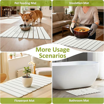 Large Stone Dish Drying Mat for Kitchen Counter, 24"(L)×16"(W), Collapsible Quick Dry Stone Dish Mats, Super Absorbent Diatomaceous Earth Drying Pad for Dishes Bottles Cups, Any Countertop (Beige)