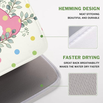 Easter Bunny Dish Drying Mat for Kitchen Counter Cute Rabbit Colorful Polka Dots Pattern Drying Mat 16x18 Inch Spring Holiday Absorbent Dish Drainer Mat Kitchen Accessories
