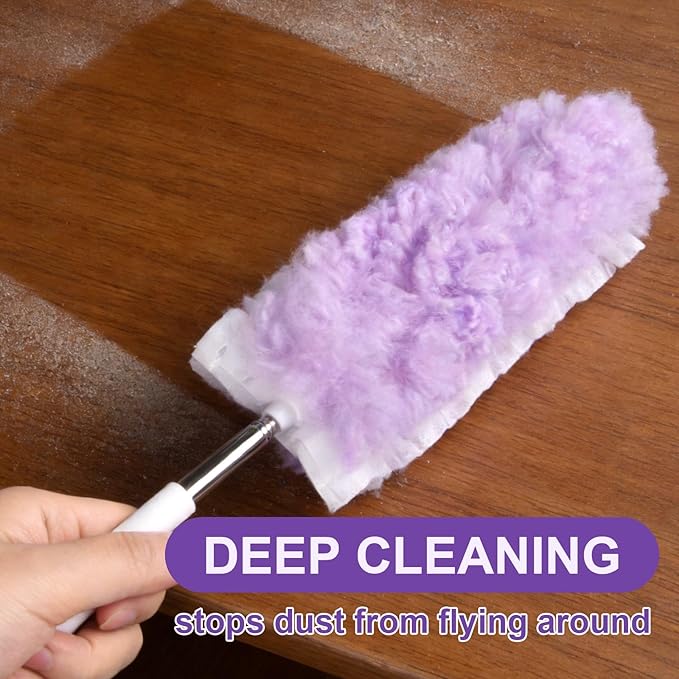 ITTAR 30 Count Duster Refill kit, Duster for Cleaning with Extension Pole, Microfiber Dust Remove Supplies, Fan Feather Dusters for Cleaning Ceiling Fan, Blinds, Furniture, Vent & Shelves-Purple