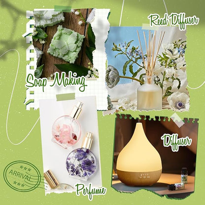 Spring Essential Oil Set of Premium Fragrance Oils for Diffuser- Includes Cherry Blossom, Fresh Cut Grass, Spring Rain, Bamboo, Freesia, Jasmine Diffuser Oils, Candle Making for Aromatherapy, Home Car