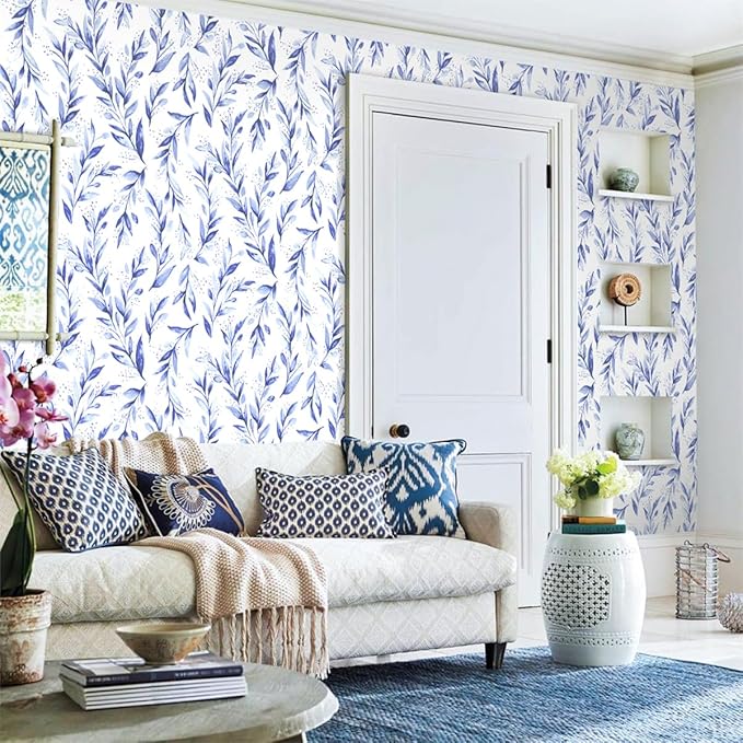 Livebor Leaf Peel and Stick Wallpaper Olive Leaf Contact Paper 17.7inch x 118.1inch Floral Leaves Wallpaper Peel and Stick Modern Farmhouse Wall Paper for Bedroom Neutral Self Adhesive Decorative