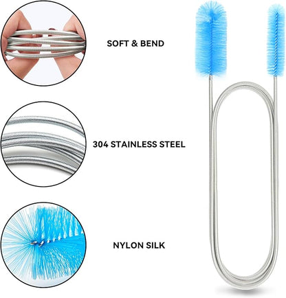 Flexible Drain Brush, 66 Inch Long Double Ended Hose Pipe and 58 Inch Tube Cleaning Brush and 2 Pack 8 Inch Straw Cleaner Brush
