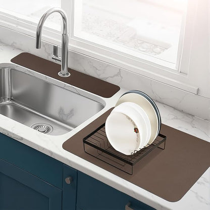 Bloss Dish Drying Mat + Faucet Mat for Kitchen Sink, Kitchen Sink Mats with Non-Slip Rubber Backed, Sink Matt for Kitchen Sink - 2PCS/Brown