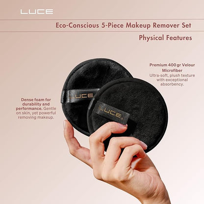 LUCE Makeup Remover Pads Reusable – First Velour Microfiber Makeup Remover Cloth, Eco-Friendly Washable Design, Ultra-Soft for All Skin Types