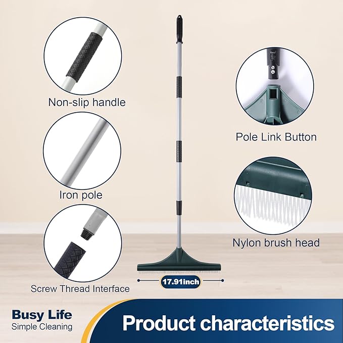 Yocada Carpet Rake for Pet Hair Removal Reusable Pet Hair Remover Telescopic Carpet Scraper Sweeper Cat Dog Hair Remover Rake Brush for Rugs Mats 56.69"