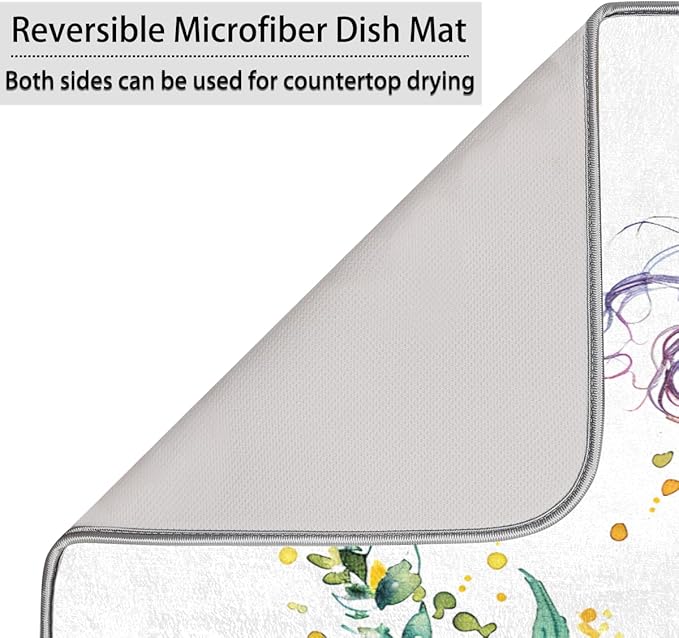 Honeybaby Dish Drying Mat Beautiful Mermaid Dish Drying Mats for Kitchen Counter Absorbent Kitchen Drying Mat Dish Rack Mat 18x24 inches