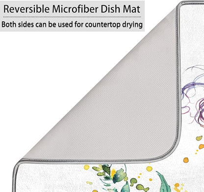 Honeybaby Dish Drying Mat Beautiful Mermaid Dish Drying Mats for Kitchen Counter Absorbent Kitchen Drying Mat Dish Rack Mat 18x24 inches