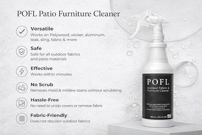 POFL Outdoor Fabric & Furniture Cleaner – Mold & Mildew Stain Remover for Patio Cushions, Wicker, Teak, Aluminum & Marine Seating – 25.36 fl oz