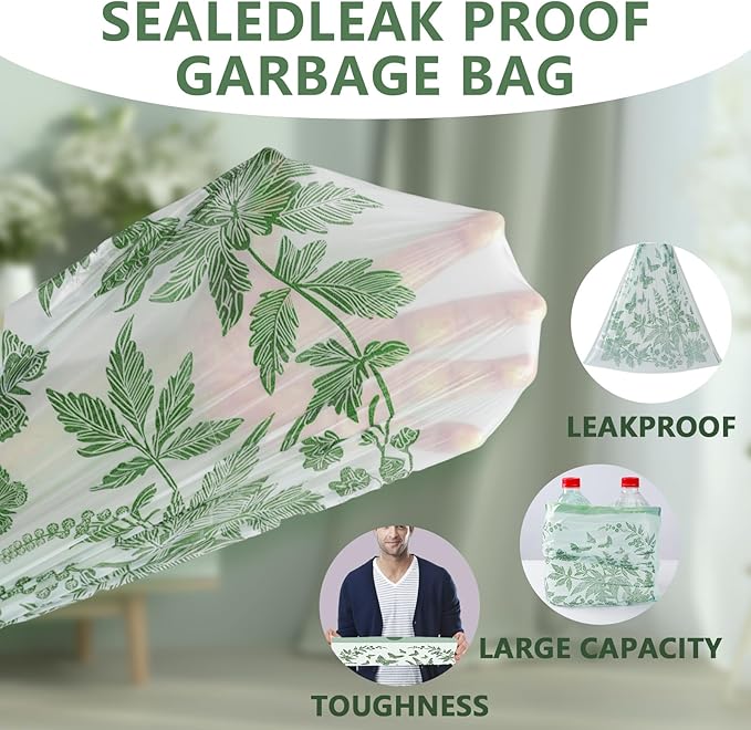VOK 8 Gallon Trash Bags with Butterfly Printed & Sweet Wormwood Scent, Drawstring Medium Garbage Bags, Tear-Resistant & Fragrant Trash Can Liners, Trash Bags 8 Gallon for Home/Office, 75 Counts