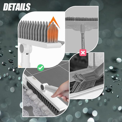 Floor Scrubbing Brush with 57" Adjustable Long Handle,3 in 1 Living Grout Brush with Squeegee,V-Shape Stiff Brush Bristle,Heavy Duty Bathroom Cleaning Brush for Tile,Deck,Patio,Wall,Garage,Kitchen,Blu