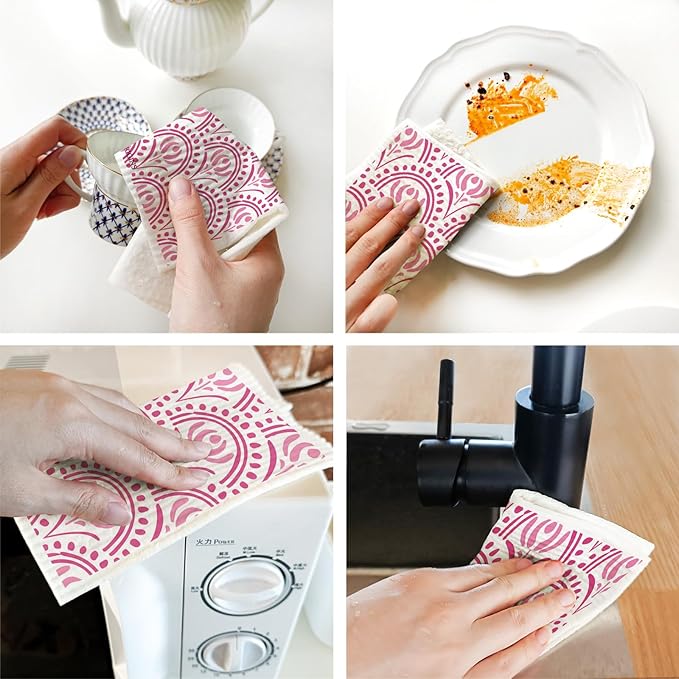 Morigins Swedish Kitchen Towel Set Reusable Kitchen Towel Set Absorbent Cellulose Sponge Cloth 8 Pack Set Biodegradable Ideal for Household Kitchen Cleaning