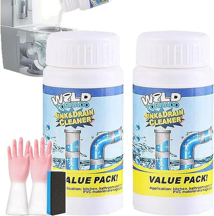 Wild Tornado Sink and Drains Cleaner, Foam Clog Remover for Kitchen Sinks, Bathroom Pipes, Toilets | Fast-Acting Formula (2pcs)