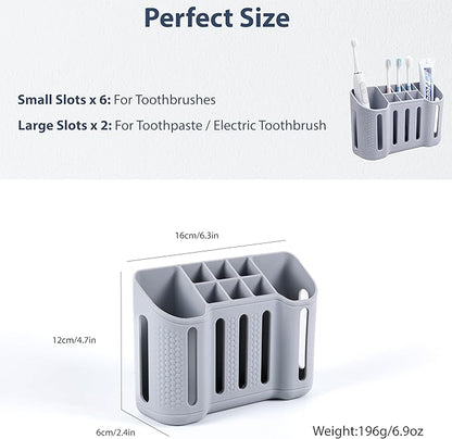 Toothbrush Holders for Bathrooms, Electric Toothbrush, Shaver and Toothpaste Holder, 6 Small Slots &2 Large Slots, Bathroom Organizer and Storage, Bathroom Accessories (Gray)