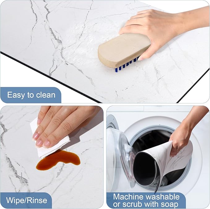 CooRug Marble Pattern Dish Drying Mat, Absorbent Coffee Bar Mat for Kitchen Counter, Non-slip Pad with Rubber Backed, Washable and Easy to Clean 16" x 24" Light Marble