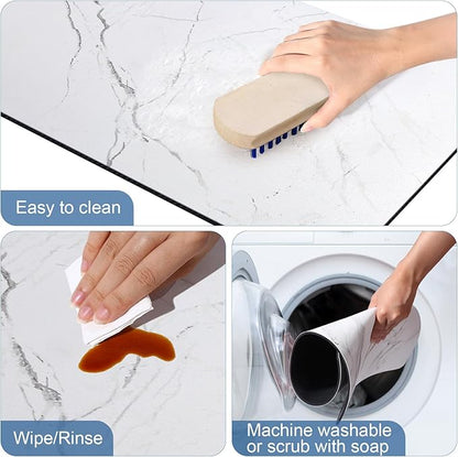 CooRug Marble Pattern Dish Drying Mat, Absorbent Coffee Bar Mat for Kitchen Counter, Non-slip Pad with Rubber Backed, Washable and Easy to Clean 16" x 24" Light Marble