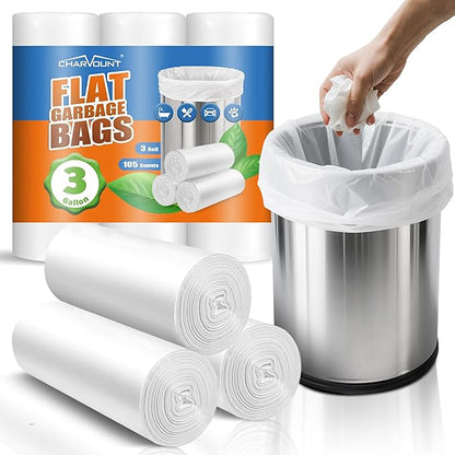 Charmount 3 Gallon Small Trash Bags, 104 Count – Unscented Clear Mini Garbage Bags for Bathroom, Office, Kitchen, 15L Wastebasket Liners