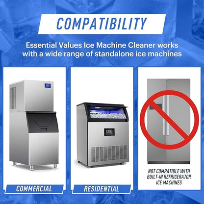 Essential Values Ice Machine Cleaner and Descaler 16 fl oz - Ice Maker Cleaner Compatible with All Major Brands (Scotsman, KitchenAid, Affresh, Opal, Manitowoc) - 3 pack Sanitizer