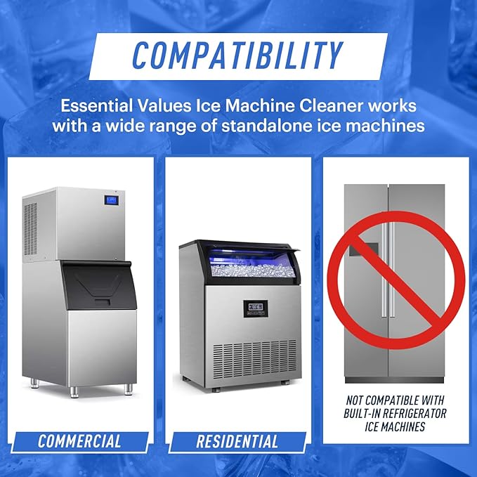 Essential Values 2-Pack Ice Machine Cleaner and Descaler 16 fl oz, Nickel Safe Descaler - Ice Maker Cleaner Compatible with All Major Brands (Scotsman, KitchenAid) - Manufactured in USA