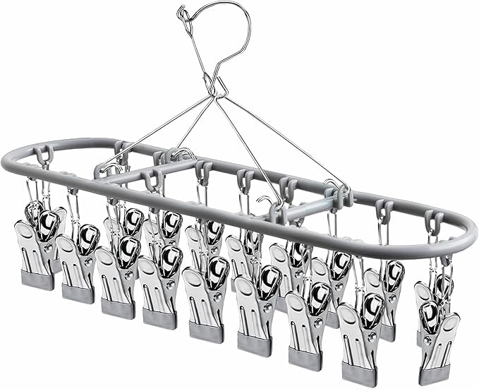 PHYDELU Drying Rack Clothing with 20 Clips，Sock Hanger for Drying，Hanging Clothes Dryer Underwear Hangers Racks Laundry Herb Socks Panty Wet Bra Lingerie Baby Delicates Foldable Small Indoor Metal
