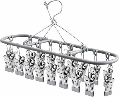 PHYDELU Drying Rack Clothing with 20 Clips，Sock Hanger for Drying，Hanging Clothes Dryer Underwear Hangers Racks Laundry Herb Socks Panty Wet Bra Lingerie Baby Delicates Foldable Small Indoor Metal