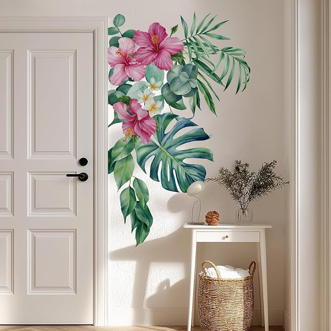 Large Peel and Stick Floral Bouquet Wall Decals Flowers Wall Stickers for Living Room Bedroom Accent Wall Decor, 14 PCS Tropical Garden