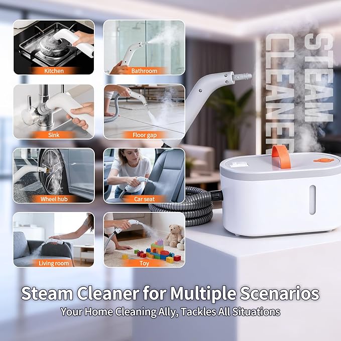 Steam Cleaner for Home, Portable Handheld Steamer for Cleaning, 15s-Fast Heat-Up,steamer for car detailing,Home, Kitchen, Bathroom, Tile, Grout, Floor