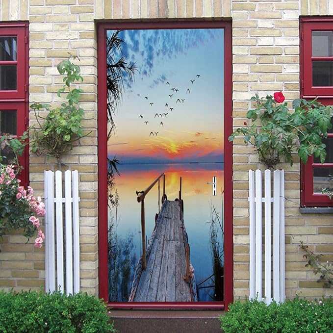 3D Door Stickers Murals - Peel and Stick PIER Wallpaper Self-Adhesive Decals Removable PVC Waterproof Poster Bedroom, Living Room 37.4" x 82.7"