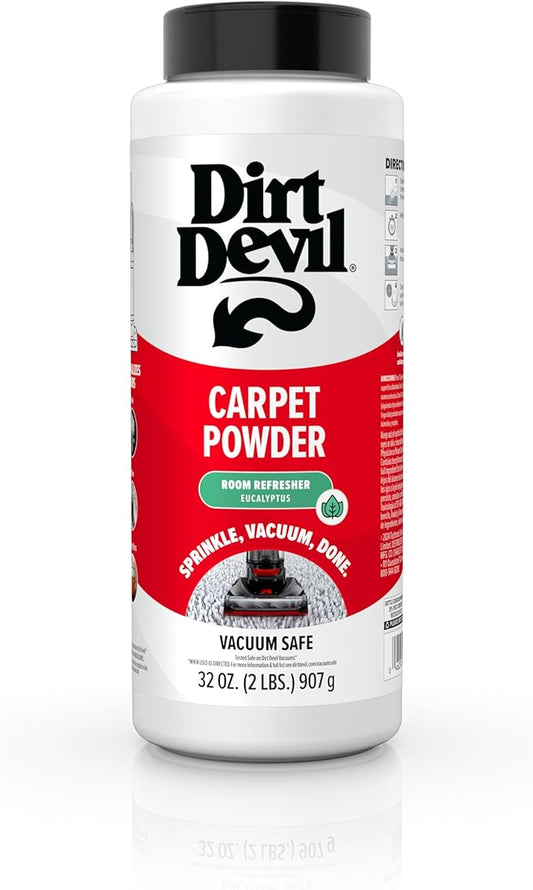 Dirt Devil Carpet Powder, 32 oz, Room Refresher and Odor Eliminator, Eucalyptus Scent, Vacuum Cleaner Safe, For Use on Carpets, Rugs, Upholstery and More, Carpet Freshener Powder for Home Use