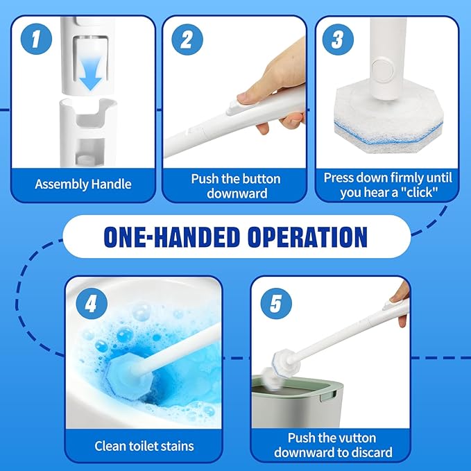 Disposable Toilet Brush and Holder Set, with 50 PCS Toilet Wand refills for Clorox, Wall Mounted Disposable T-oilet Bowl Wand Kit, for Bathroom, Sink & Bathtub, Touchless T-oilet Cleaning System