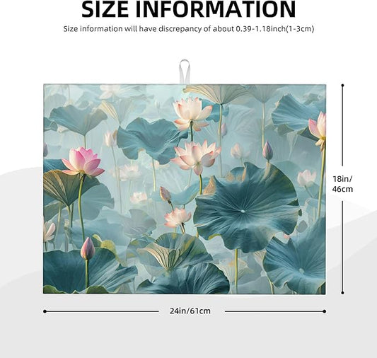 Pond Lotus Dish Drying Mats for Kitchen Counter, Absorbent Reversible Microfiber Dish Drying Pad, Multi-Use Large Drying Mat Coffee Bar Accessories 18"x24"