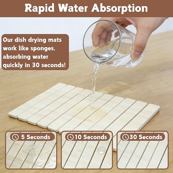 Dish Drying Mats, Large 24x16 Inch Diatomaceous Earth Drying Mat / Fast-Absorbing,Non-Slip Stone Drying Mat For Kitchen Counter / Eco-Friendly for Dishes(Light wood grain)