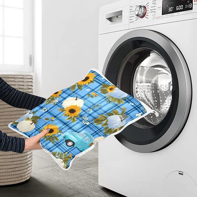Mesh Laundry Bags Lingerie Bags for Washing Delicates 2 PCS Durable Wash Bag with Zipper Small and Medium Washable Blue Plaid Sunflower Pumpkin
