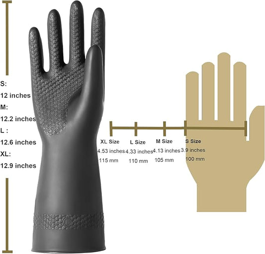 Chemical Resistant Latex Gloves,Cleaning Protective Safety Work Heavy Duty Rubber Gloves, S-M-L-XL Size, Black 1 Pair