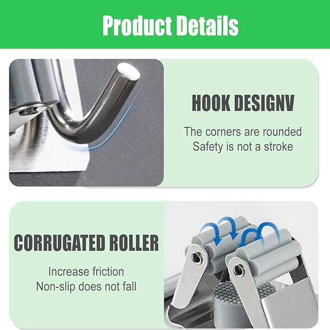 Broom Holder Wall Mount Hanger Holder Wall Mount,2 Pack Mop and Broom Hooks Stainless Steel Self Adhesive