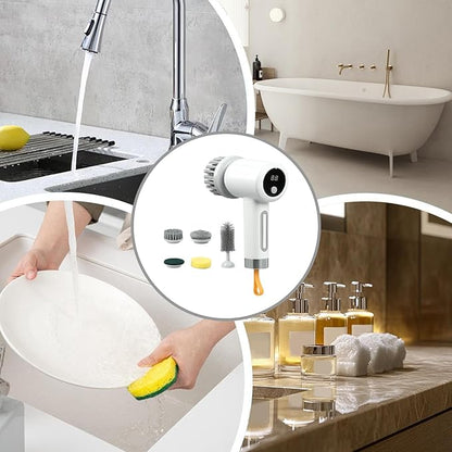 Electric Scrubber | 3-Level Electric Adjustable Household Tool with 5 Brush Heads | Shower Scrub Brush | for Bathtub Tile Grout Floor Toilet Kitchen Wall Home Household Apartment Car Baseboard Washing