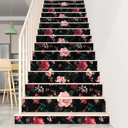 Fvlow Vintage Wallpaper Dark Floral Peel and Stick 17.4" x 394" Boho Contact Paper Waterproof Removable Wall Covering for Bedroom Kitchen Countertop Desk Home Decor