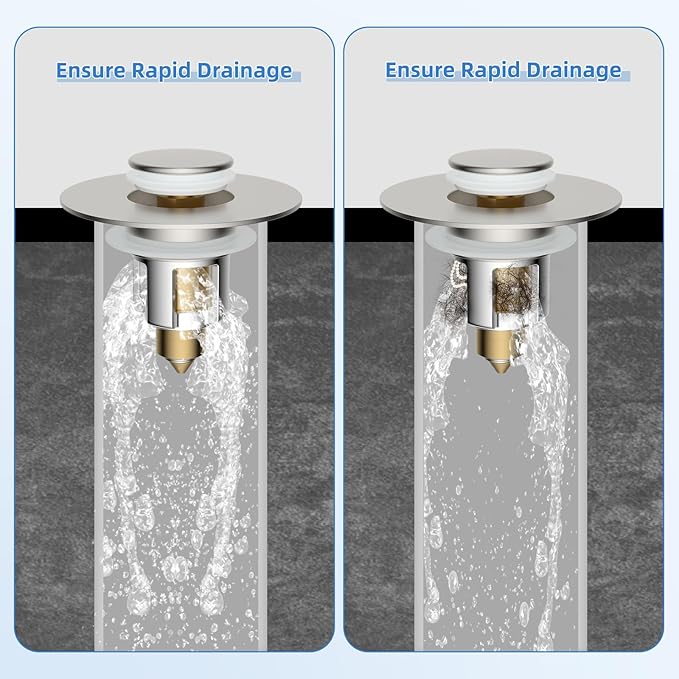 iFealClear 2 Pack Metal Universal Bathroom Sink Stopper, Upgraded Stainless Steel Sink Drain Strainer for 1.1''~2.36" Basin Pop Up Drain Strainer, Anti-Clogging Filter Basket, Brushed Nickel