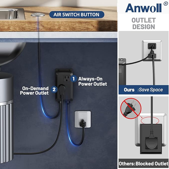 Garbage Disposal Air Switch Kit -Professional, Dual Outlet Sink Top Waste Disposer On/Off, Air Switch Button, UL Listed, Long/3.6“, Champagne Bronze