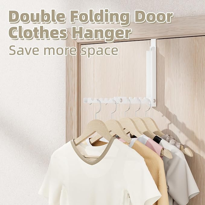BAKON Over The Door Hooks, Small Space Double Folding Portable Over The Door Drying Rack for Laundry, Bathroom, Bedroom, Travel Storage and Drying (2Pack, White)