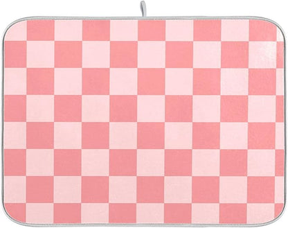 Buffalo Plaid Pink Dish Drying Mat for Kitchen Countertop 16x18 Chessboard Rectangle Small Drying Mat Reusable Quick Dry Dish Sink Absorbent Mats Dishwasher Easy Clean Decorative Home Essentials
